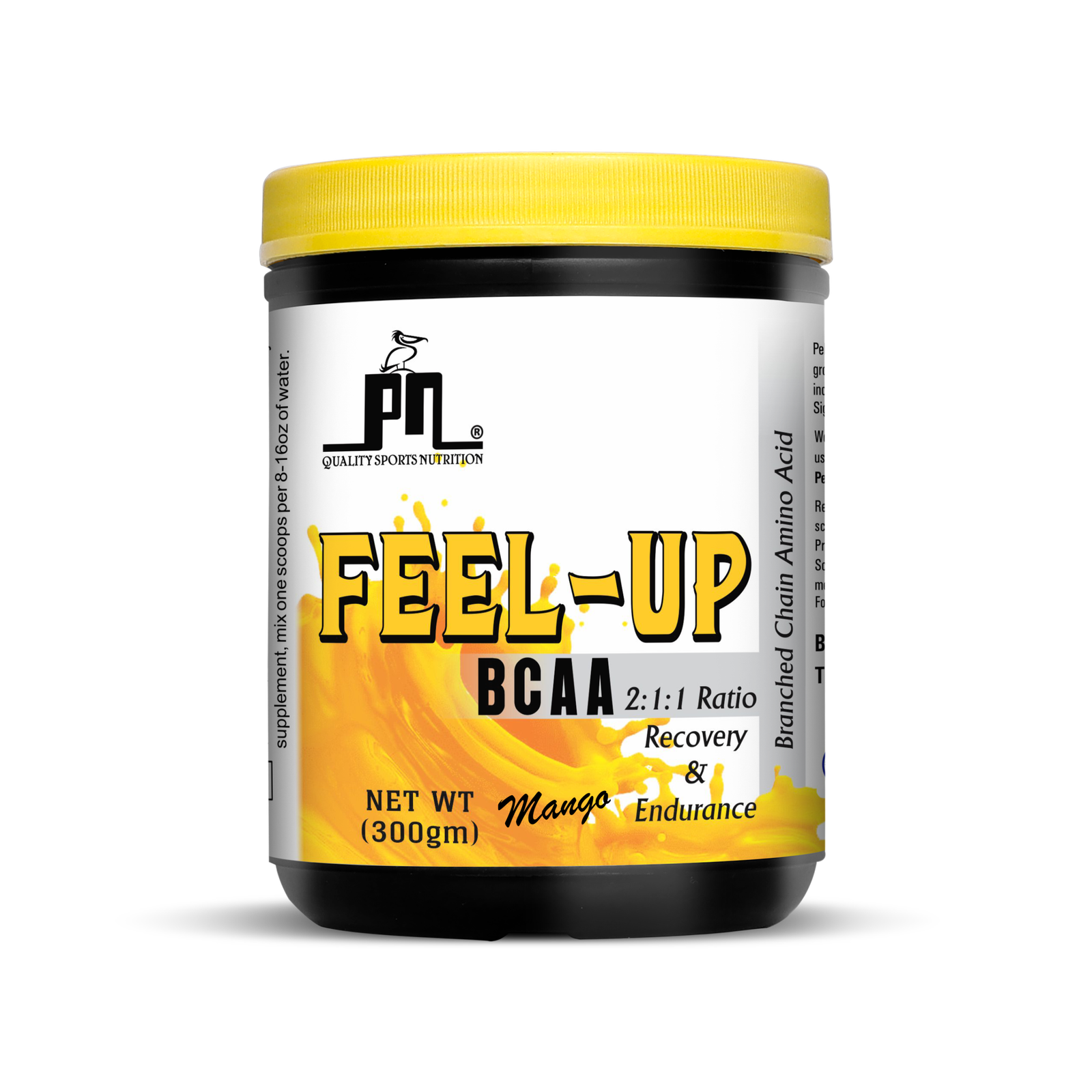 Pelican Nutrition – Quality Sports Nutrition FEEL-UP BCAA Powder (300g) | 2:1:1 Ratio | 6g BCAAs Per Serving | Mango Flavour