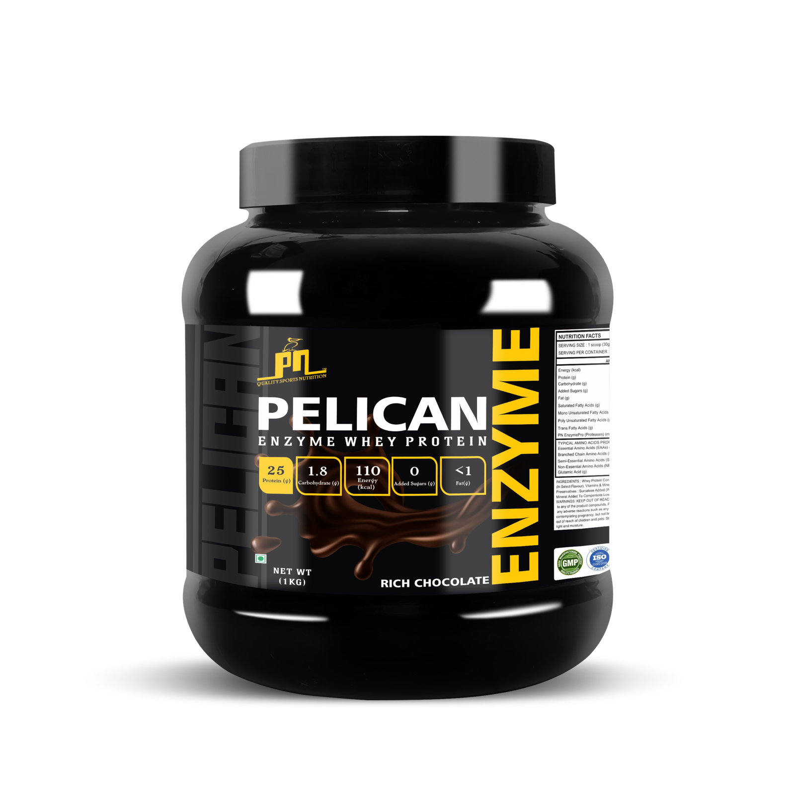 Pelican Nutrition – Enzyme Whey Protein | (1Kg/2Kg) | 25g Protein | Chocolate, Kesar Pista, Malai Kulfi Flavour