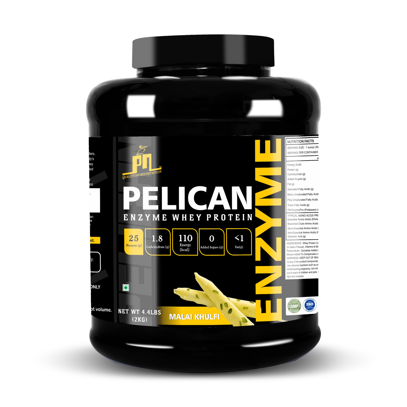 Pelican Nutrition – Enzyme Whey Protein | (1Kg/2Kg) | 25g Protein | Chocolate, Kesar Pista, Malai Kulfi Flavour